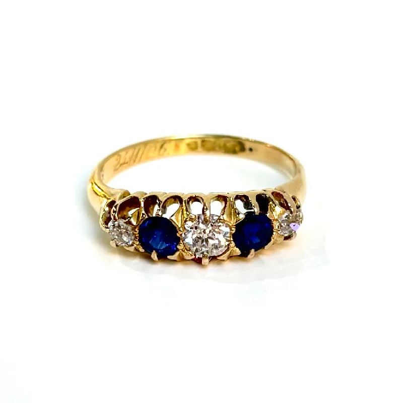 stylish moissanite engagement rings -1906 Engraved Victorian Sapphire and Diamond Band