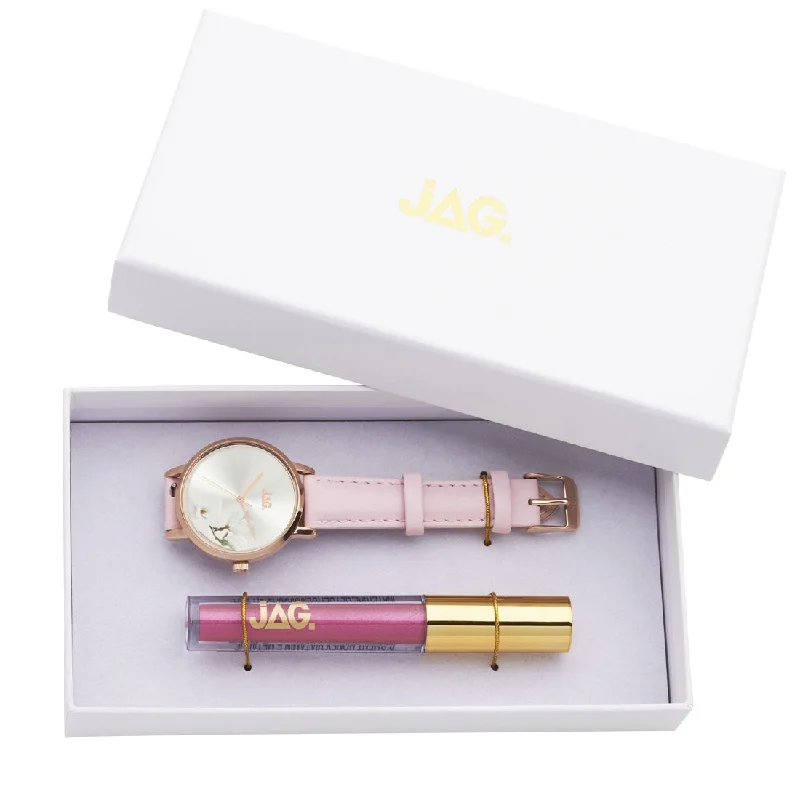 Jag Ladies Floral Pink Leather Watch Model J2222