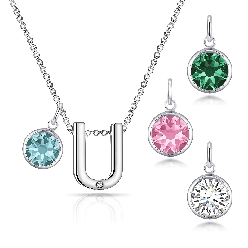 luxury pearl necklaces for women -Initial U Necklace with Birthstone Charm Created with Zircondia® Crystals