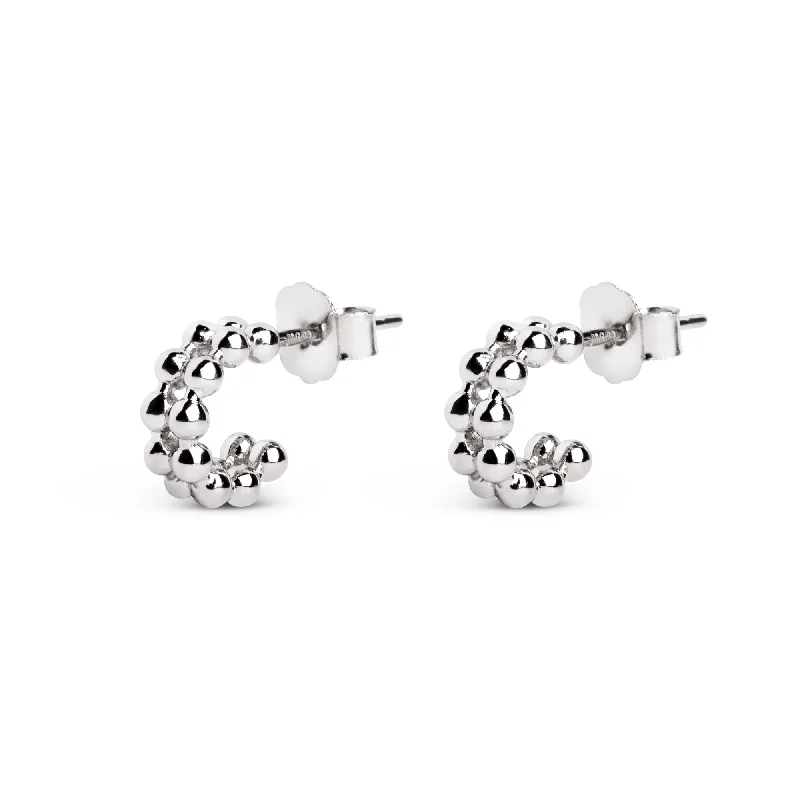 modern earrings for brides -Double Pebbles Silver Earrings