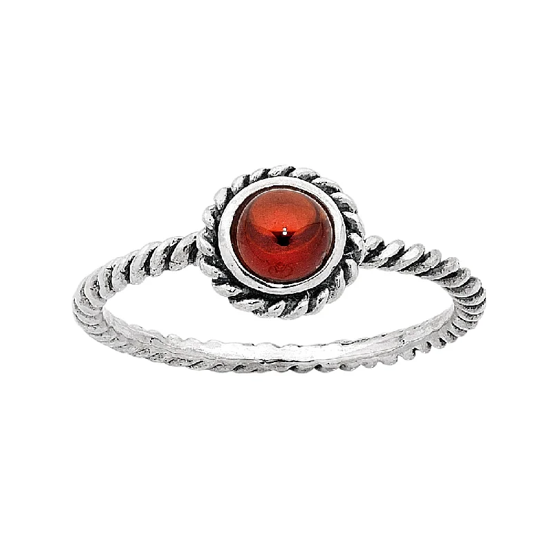 chunky necklaces for women -Sterling Silver Garnet January Birthstone Ring with Twisted Band