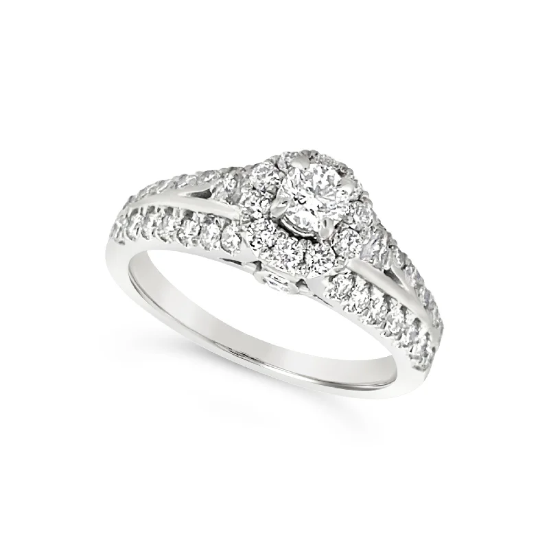 bridal engagement rings for women -Diamond Halo and Vintage Style Split Shank Engagement Mounting