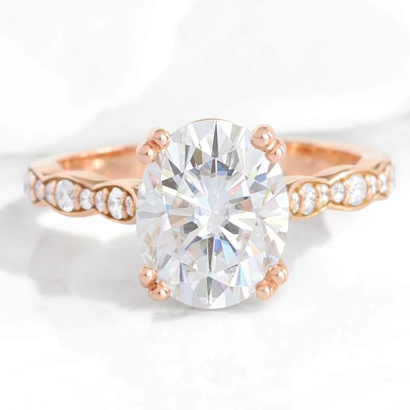 classic wedding engagement rings -Large Oval Moissanite Ring in 14k Rose Gold Solitaire Diamond Band, Size 6.25