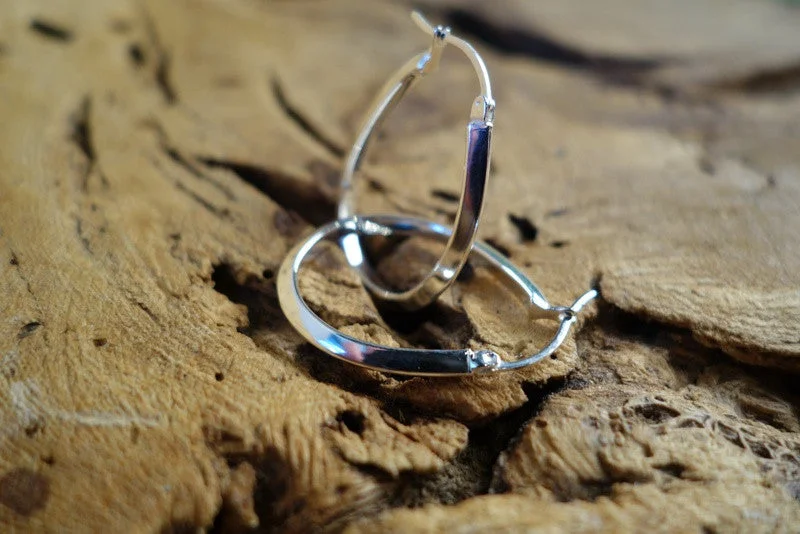 geometric earrings for women -Sterling Silver Hoop Earrings