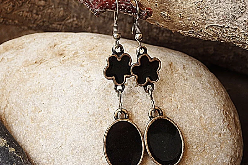 cute earrings for women -Black Enamel Earrings