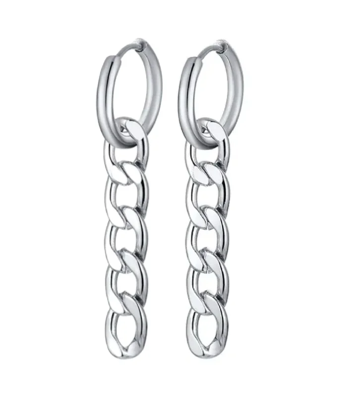 luxury pearl earrings for women -Stainless Steel Cross Chain Dangled Hoop Earrings