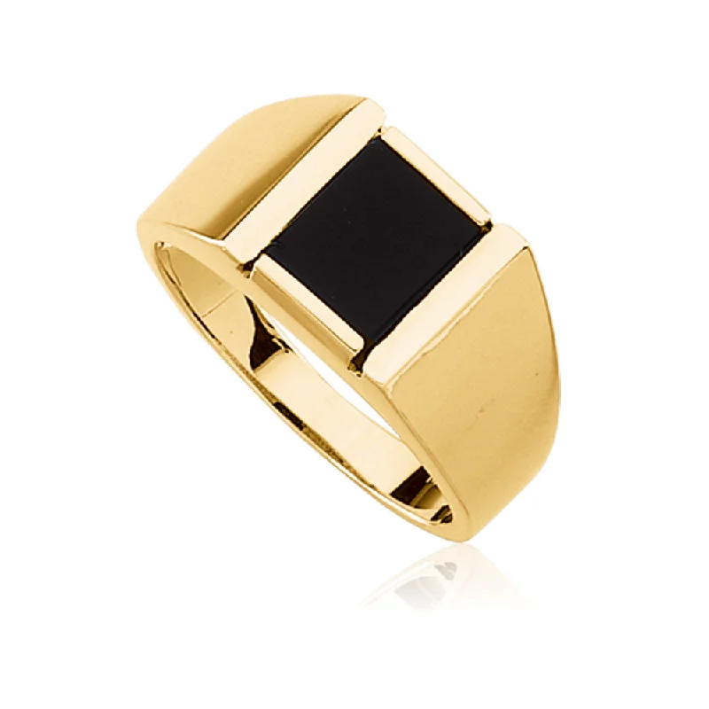 layered gold necklaces for women -Men's Onyx and 14K Gold Tapered Ring