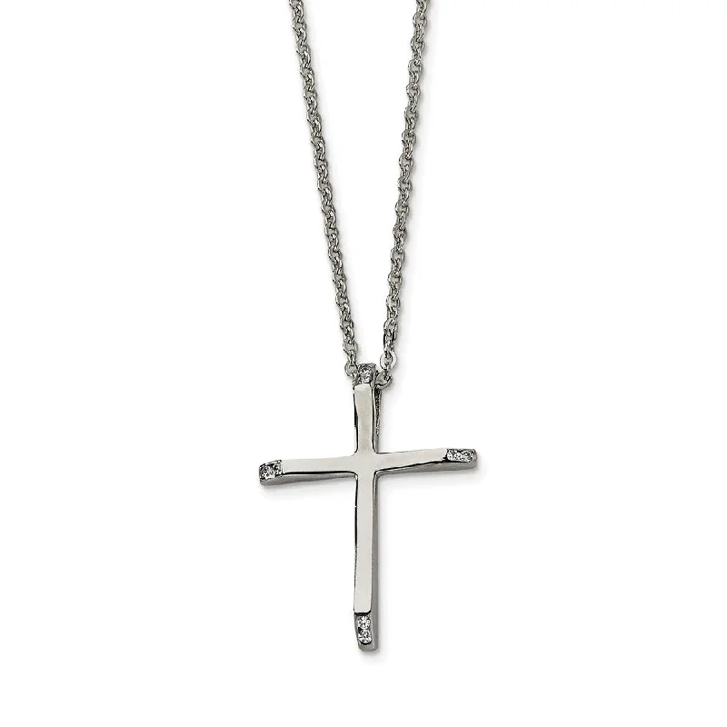 gemstone pendant necklaces for women -Stainless Steel Cubic Zirconia Cross Pendant Necklace - 22 Inch