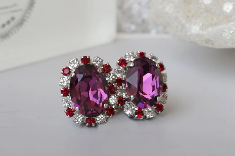 bridal crystal earrings for women -AMETHYST CRYSTAL EARRINGS