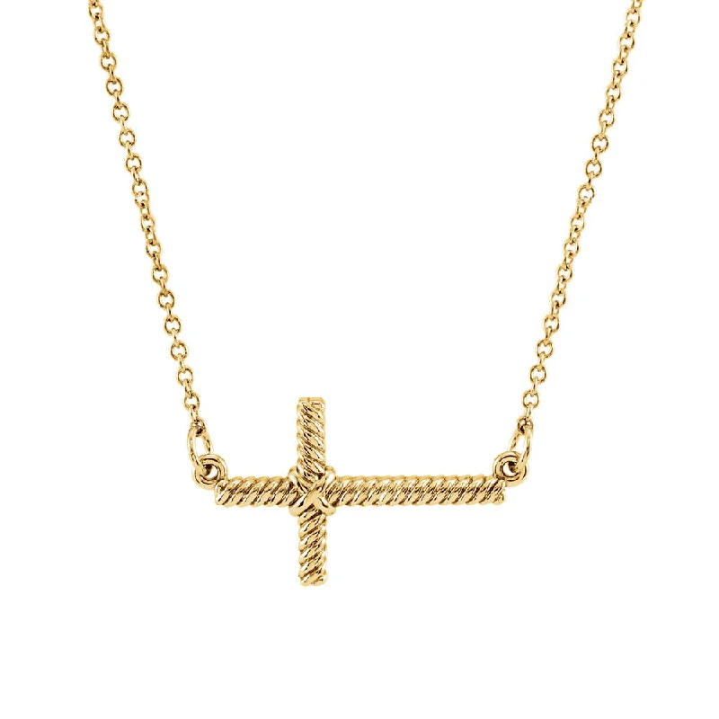 matching necklace and bracelet sets for women -20mm Sideways Rope Cross Necklace in 14k Yellow Gold, 16.5 Inch