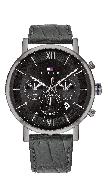 Tommy Hilfiger Black Leather Men's Multi-function Watch