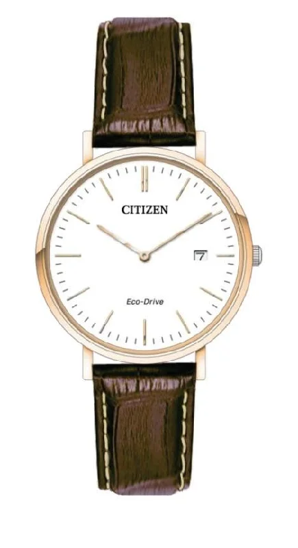 CITIZEN ECO DRIVE WHITE FACE DATE BROWN LEATHER BAND