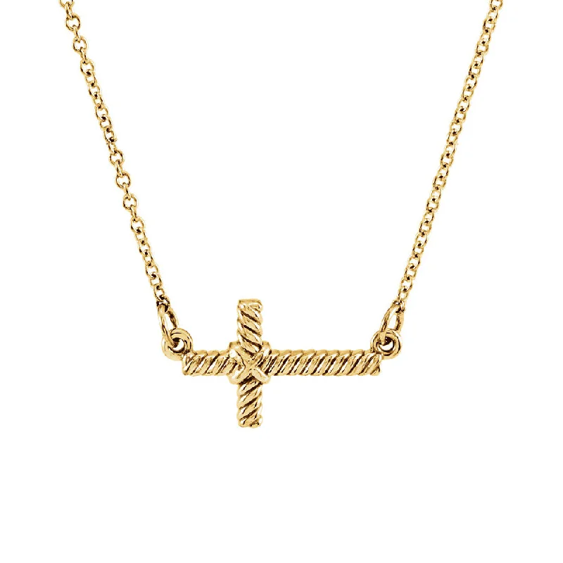 luxury diamond necklaces for women -16mm Sideways Rope Cross Necklace in 14k Yellow Gold, 16.5 Inch