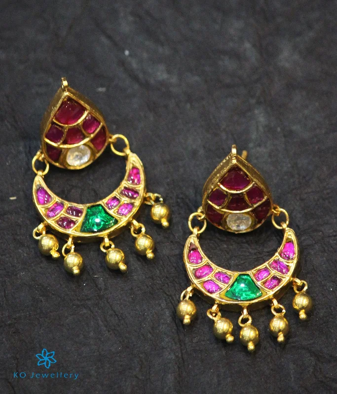 bridal crystal earrings for women -The Mehreen Silver Kundan Chand-Bali Earrings