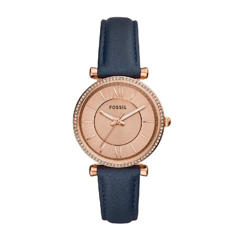 Fossil Carlie Three-Hand Navy Leather Watch EP4485